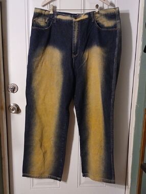 Dtek Men's Denim Jeans with Yellow Washed Panels